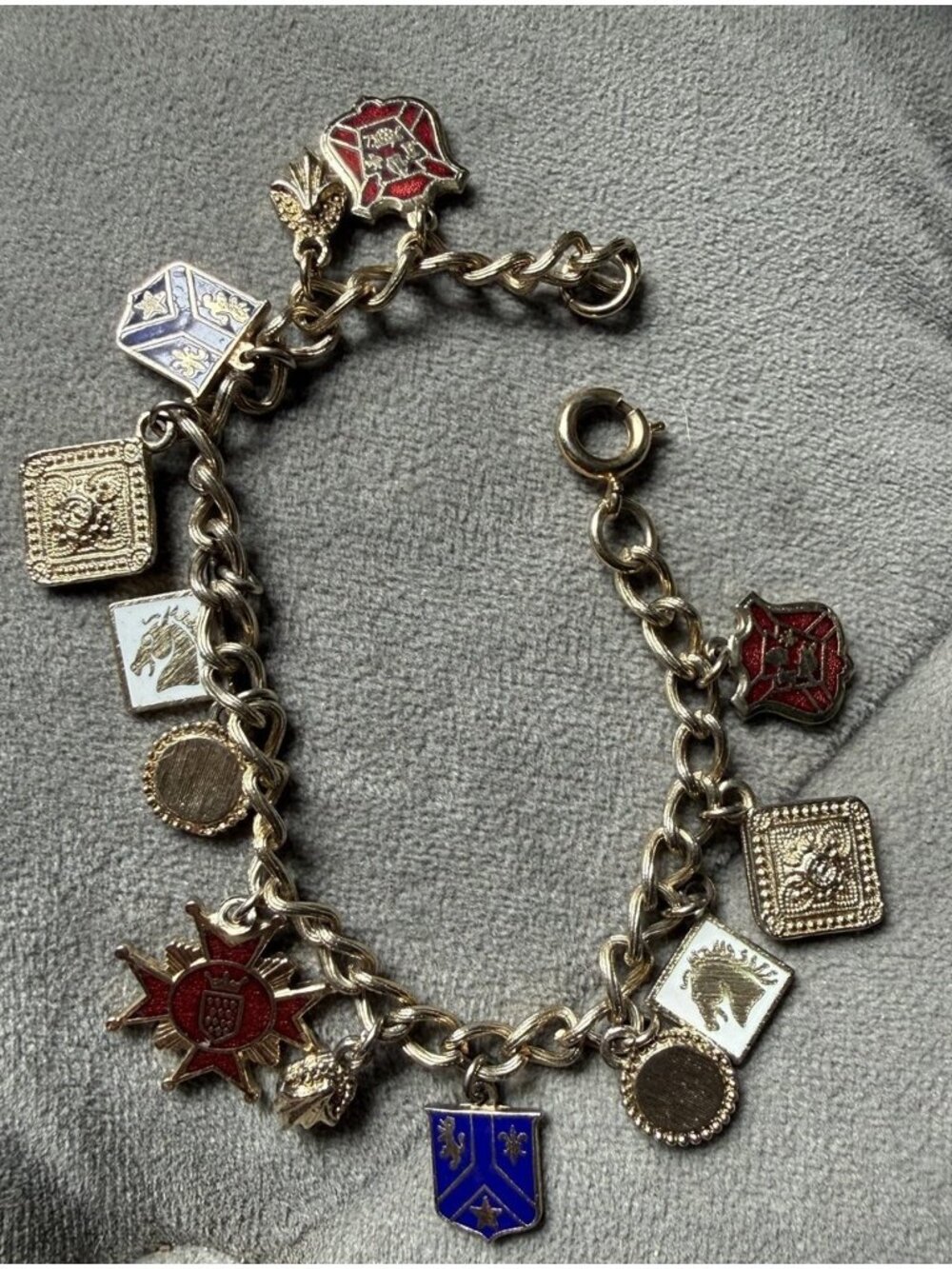 Vintage Charm Bracelet Flags Coat of Arms European Old World Medieval 7"